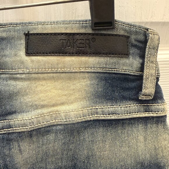 TAKER Blue Distressed Men's Jeans 30x32  (32 inseam/ 30 waist measured) stretch - Picture 10 of 15